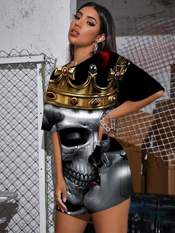 
Skull T-shirt Women Skeleton Punk Rock Crown Summer Hip Hop Tshirt Printed
                