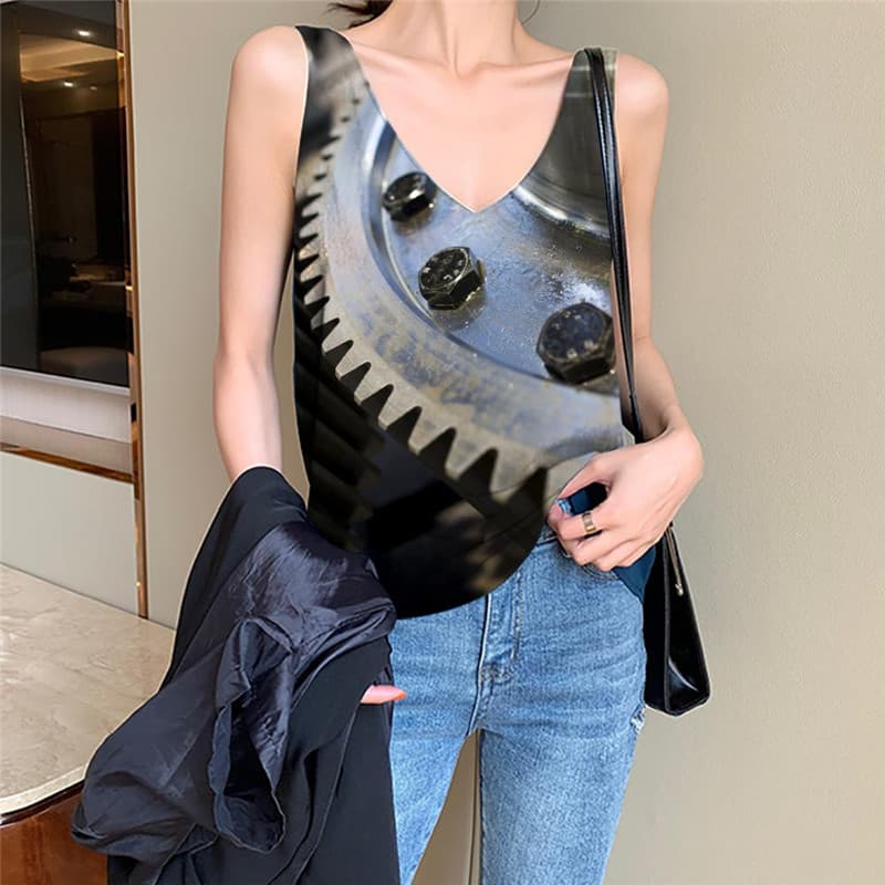Metal Tank Top Women Engine Sleeveless 3d Gear Tank Tops Casual Harajuku Anime Clothes