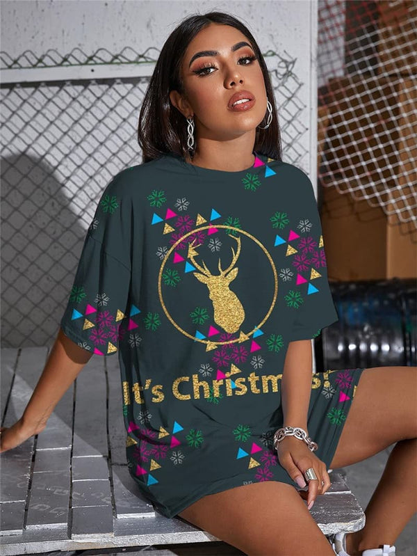 
Christmas T-shirt Women Deer Shirt Print Animal Funny T shirts Snowflake Summer
                