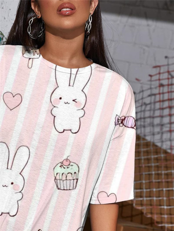 
Rabbit T-shirt Women Lovely Summer Cake Funny T shirts Ice Cream Tshirt Printed
                