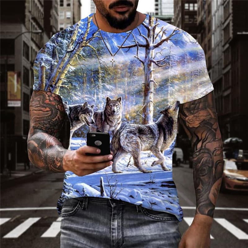 Wolf T-shirt Men Animal Funny T shirts Landscape Shirt Print Home T-shirts 3d Snow Tshirts Casual