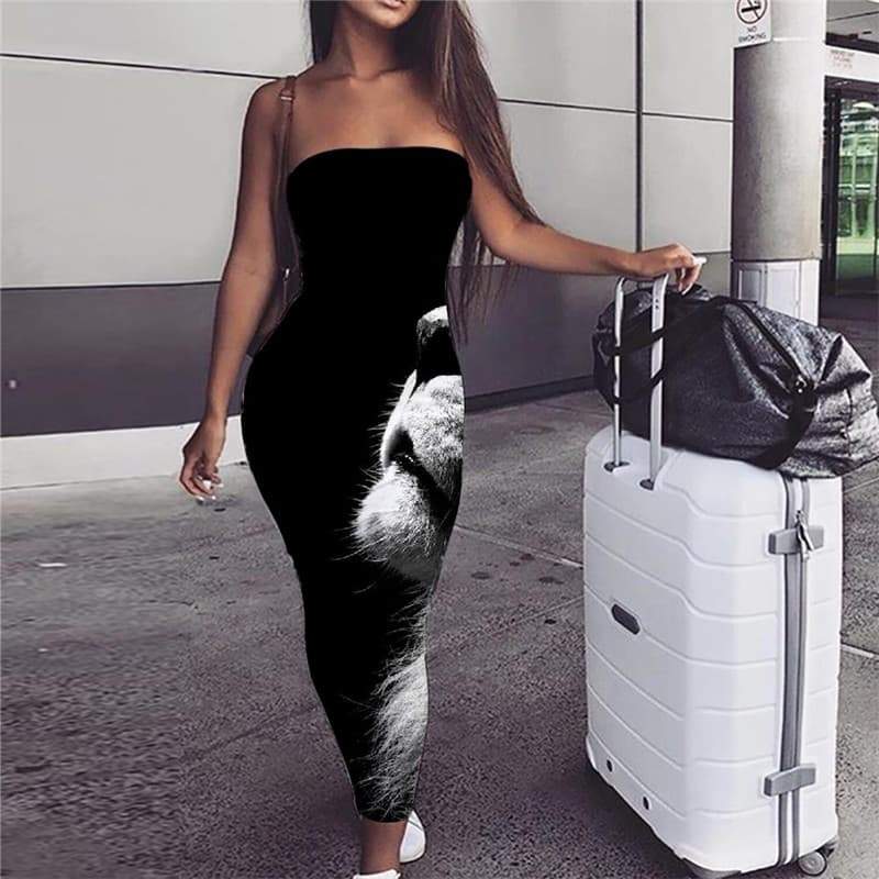 Lion Dress Women Animal Ladies Dresses Anime Sundress Black Vestido Sexy Harajuku 3d Print - KYKU