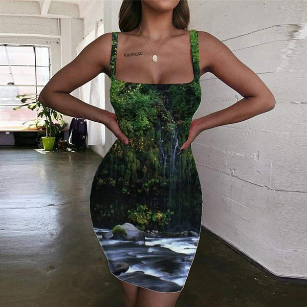Forest Dress Women Landscape Vestido Sexy Fishing Sundress Womens Clothing - KYKU
