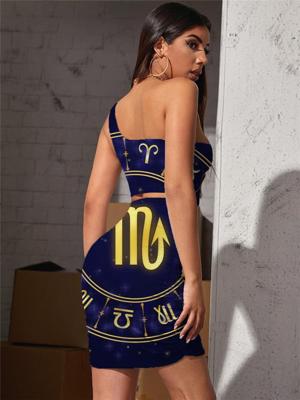 
Scorpio Dresses Women Galaxy 3d Print Character Pleating Novel Halter Sleeveless
                