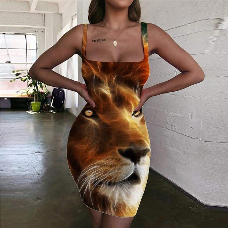 Lion Dress Women Animal Vestido Sexy Anime Halter Sleeveless Galaxy Bodycon Dress Universe Sundress - KYKU