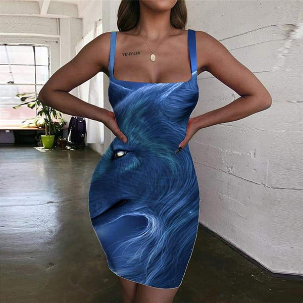 Wolf Dresses Women Animal Bodycon Dress Anime Sundress Cloud Ladies Dresses - KYKU