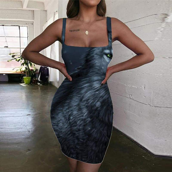 Wolf Dress Women Animal Bodycon Dress Anime Vestido Sexy Moon Ladies Dresses - KYKU