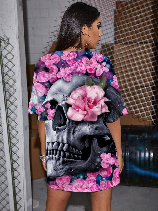 
Skull T Shirt Women Flower T-shirts 3d Galaxy Summer Rock Funny T shirts
                