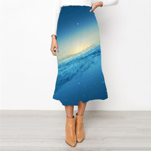 Galaxy Skirt Women Space Skirt Ladies Universe Rock Frauen Blue High waist skirts