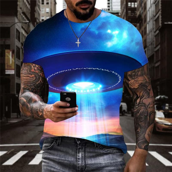 Ufo T-shirt Men Galaxy Shirt Print Nebula Funny T shirts Harajuku Tshirt Printed