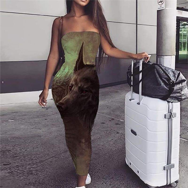 Wolf Dress Women Animal Party Anime 3d Print Love Bodycon Dress Lovers Sundress - KYKU