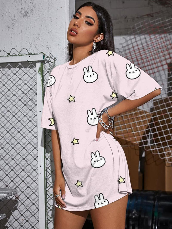 
Rabbit T Shirt Women Animal Funny T shirts Moon Tshirt Printed Star Gothic
                