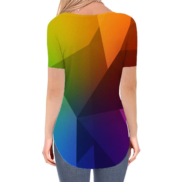 
geometric T-shirt women Psychedelic Tshirts Printed vortex Funny T shirts square Shirt Print rainbow V-neck Tshirt
                