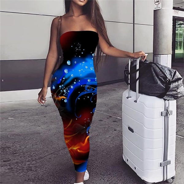 Blue Flame Dress Women Red Flame 3d Print Colorful Boho Womens Clothing Summer