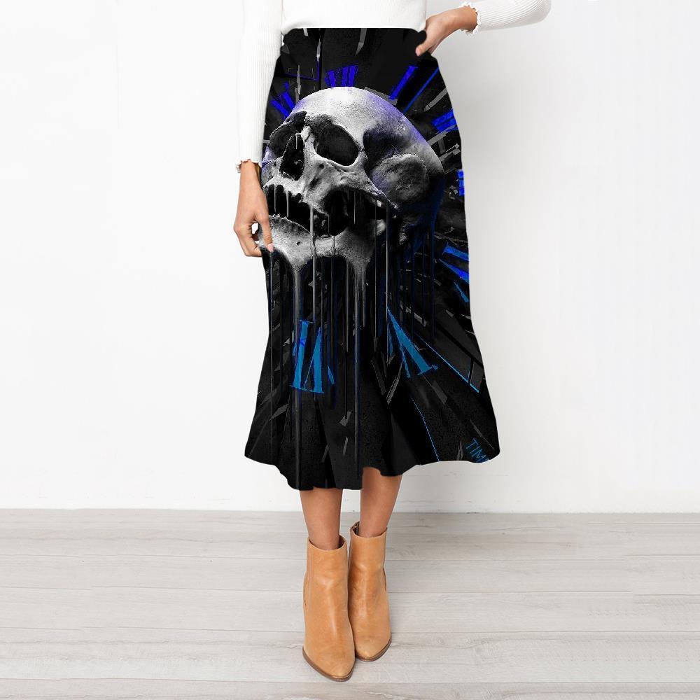Skull Skirt Women Punk School skirt Blue High waist skirts Devil Rock Frauen - KYKU