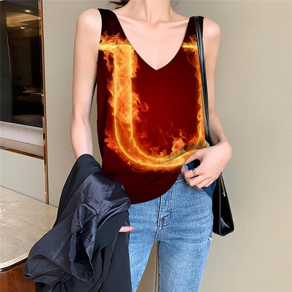 Flame Tank Top Women Letter Vest Printed Novel Anime Clothes Womens Clothing