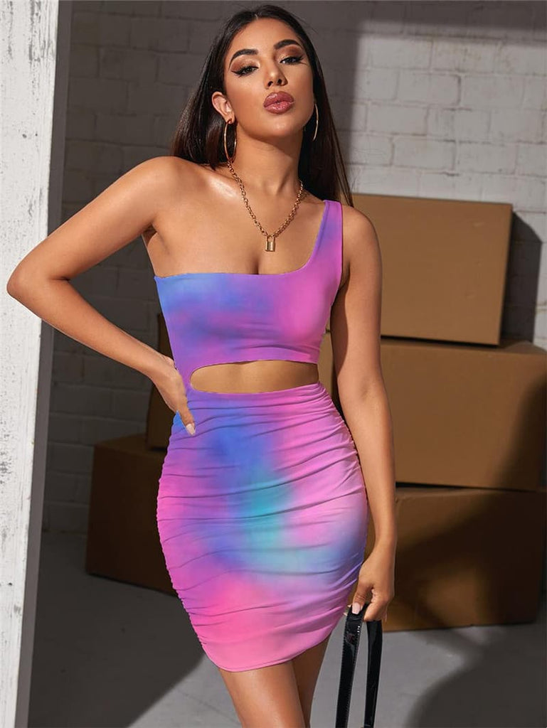Tie Dye Dresses Women Colorful Bodycon Dress Harajuku 3d Print Novel Pleating
