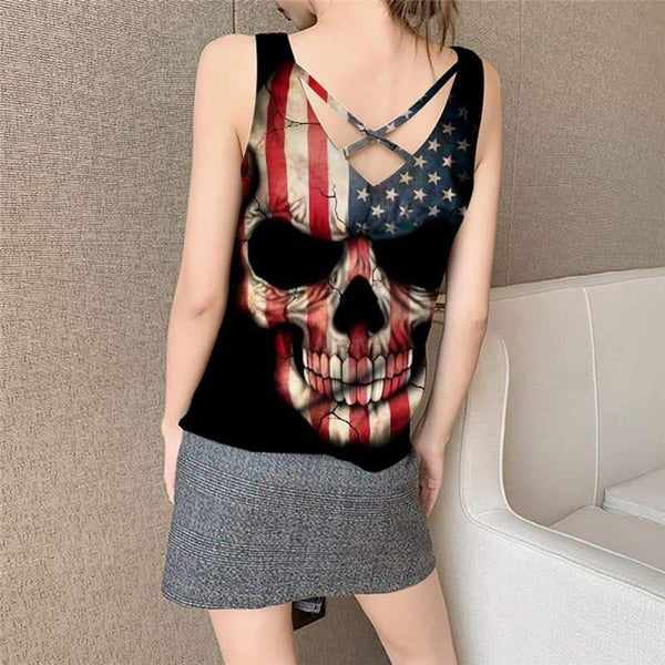 
Skull Tank Top Women Punk Vest Print United States Tank Tops Casual Usa Vest Printed America Funny Top - KYKU
                