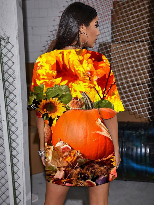 
Pumpkin T-shirt Women Halloween Tshirt Printed Flower Gothic Maple Leaf Funny T shirts
                