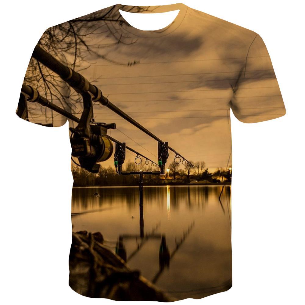 fishing T shirts Men fish Tshirts Cool lake Shirt Print Short Sleeve Punk Rock - KYKU