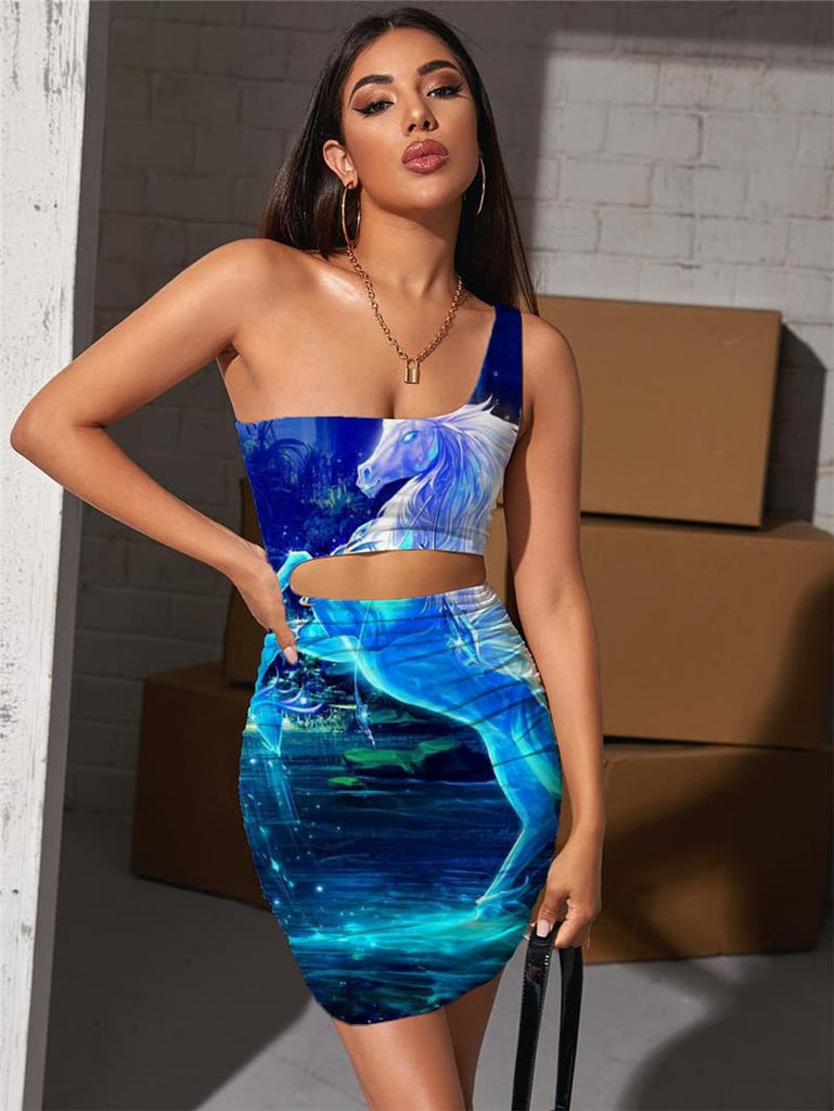 Horse Dresses Women Animal Halter Sleeveless Painting Vestido Sexy Harajuku Hollow out Dresses