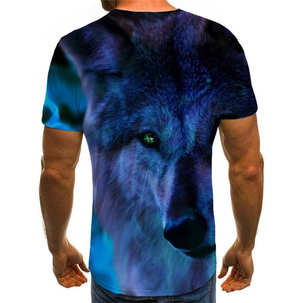 
Wolf T shirt Men Animal Anime Clothes Flame Shirt Print Blue Tshirt Printed
                