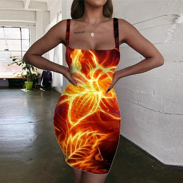 Flame Dress Women Flower 3d Print Art Halter Sleeveless Womens Clothing