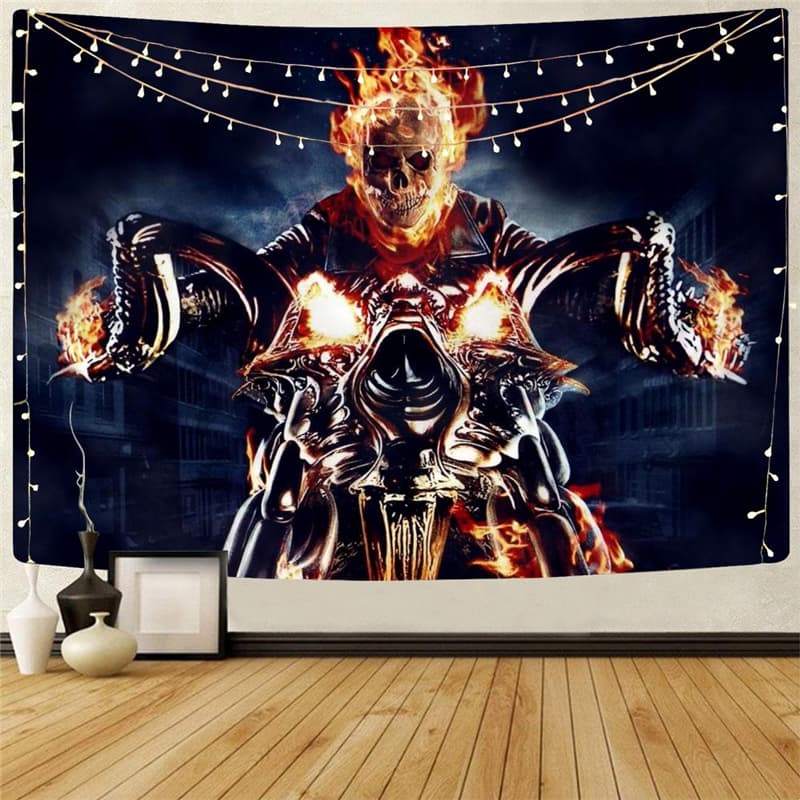 Skull Tapiz Punk Tenture Mandala Flame Home Tapestrys Motorcycle Tapestries