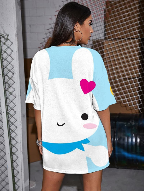 
Rabbit T-shirt Women Animal Gothic Flower Summer Lovely Tshirt Printed
                