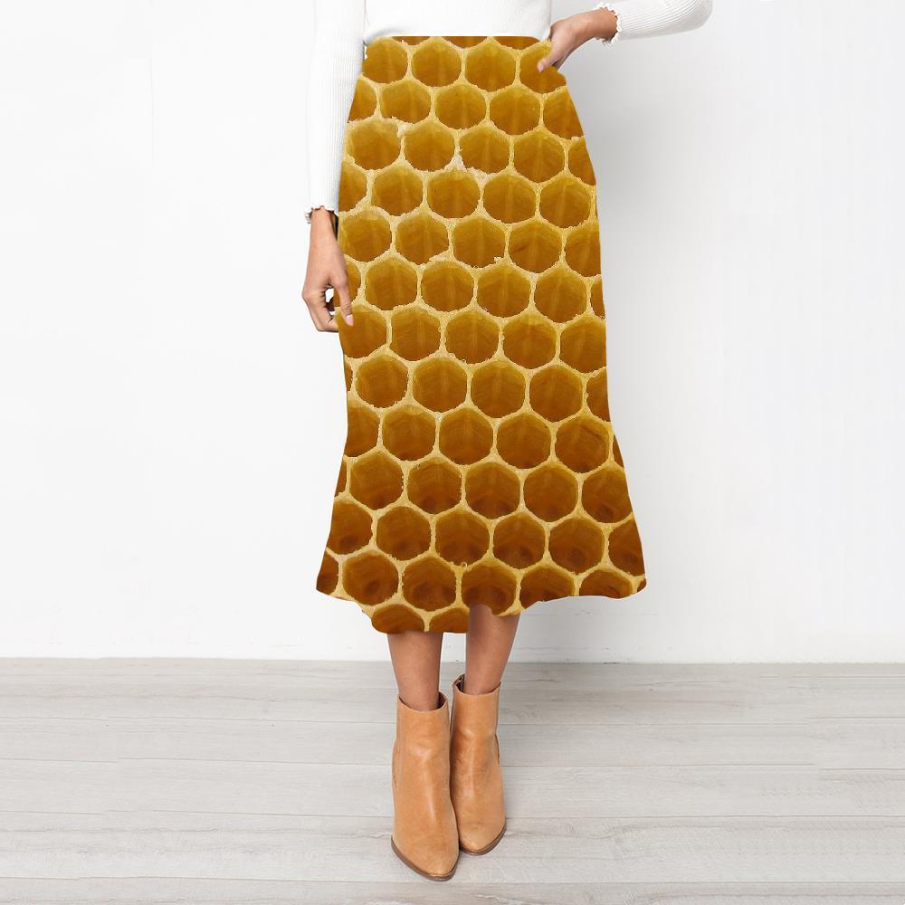 Geometric Skirts Women Psychedelic Rock Frauen Vortex High waist skirts Honey Skirt Ladies Honeycomb School skirt - KYKU