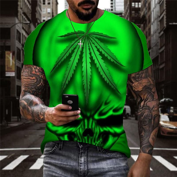 Skull T shirt Men Skeleton Tshirts Casual Gothic Anime Clothes Green Shirt Print