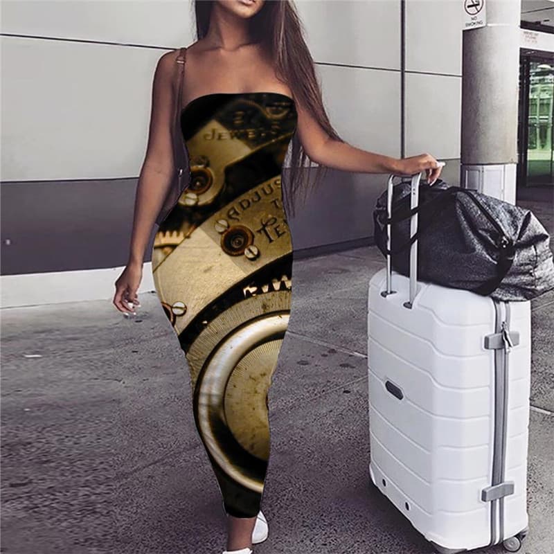 Metal Dress Women Engine Ladies Dresses Gear sleeveless Hip Hop Party