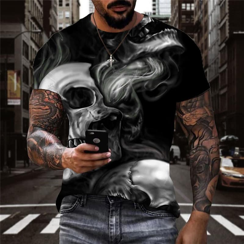 Skull T shirt Men Smoke Cloud T-shirts 3d Skeleton Funny T shirts Hip Hop Tshirts Casual