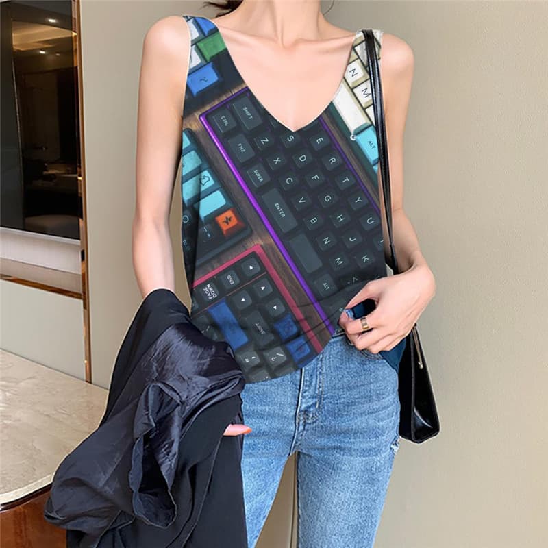 Keyboard Tank Top Women Letter Funny Top Colorful Vest Printed Womens Clothing