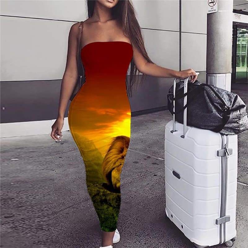 Lion Dress Women Animal Vestido Sexy Anime Sundress Nebula Boho Sunset Bodycon Dress - KYKU