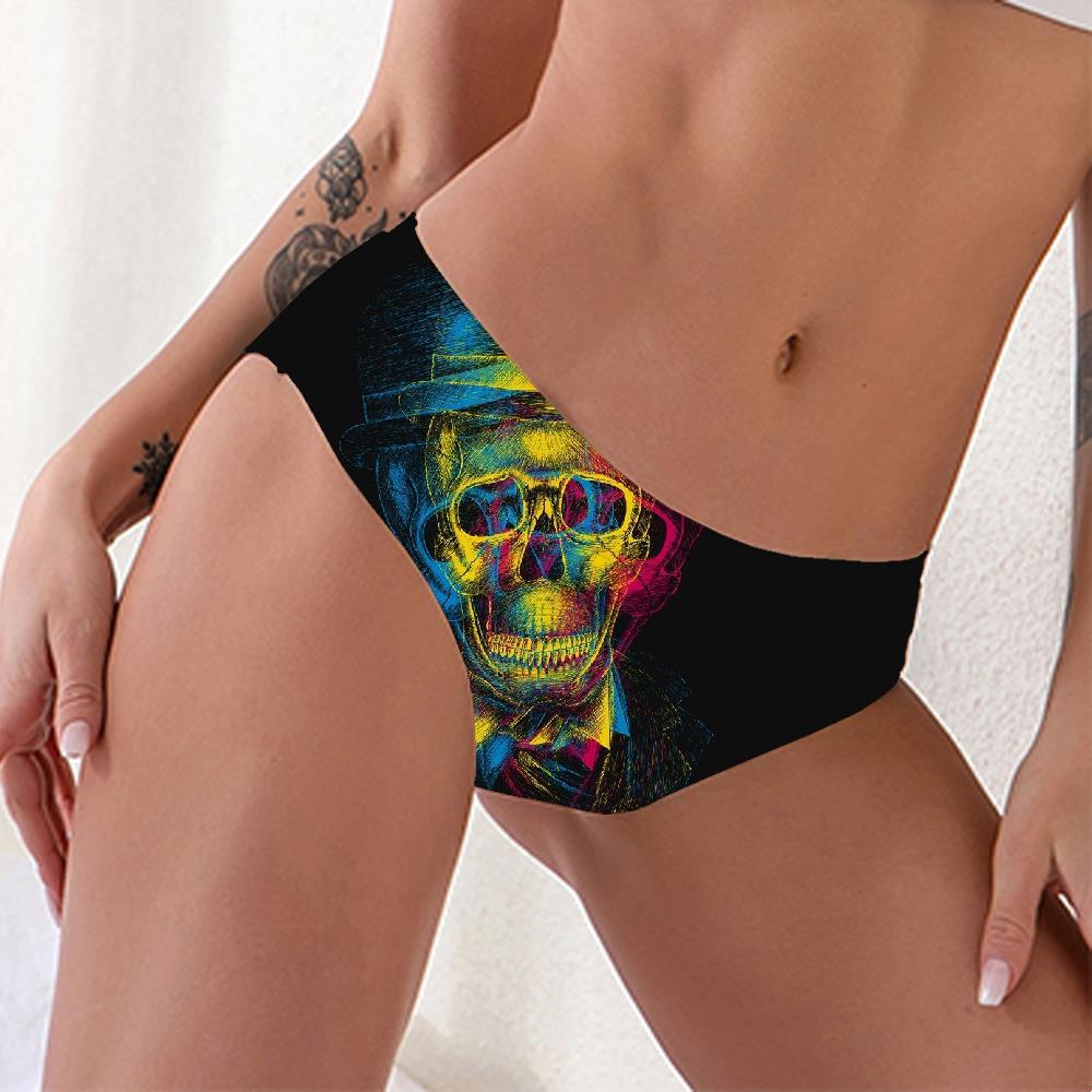 Skull Panties Women Punk Seamless Psychedelic Tanga Hat Knickers - KYKU