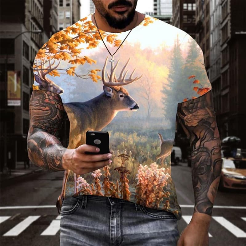 Deer T shirt Men Animal Anime Clothes Landscape Shirt Print Christmas Tshirt Printed