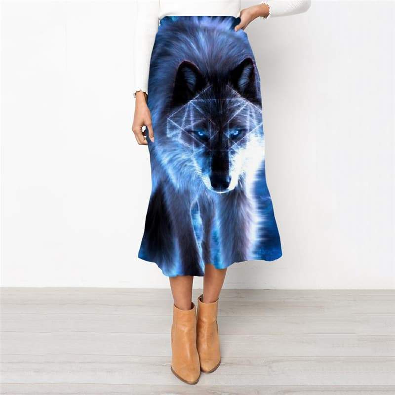 Wolf Skirts Women Animal School skirt Anime High waist skirts Blue Rock Frauen Nebula Skirt Ladies - KYKU