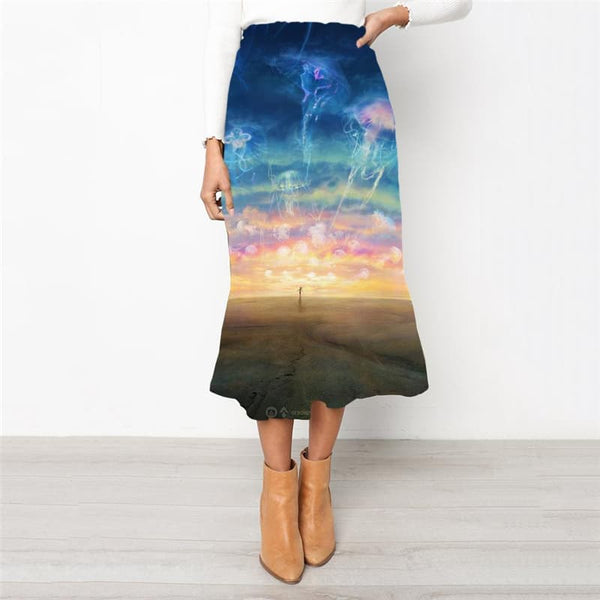 Jellyfish Skirts Women Character School skirt Psychedelic High waist skirts Galaxy Rock Frauen Nebula Skirt Ladies