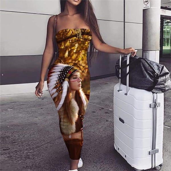 Indios Dress Women Colorful 3d Print Landscape Sundress Womens Clothing Tassel - KYKU