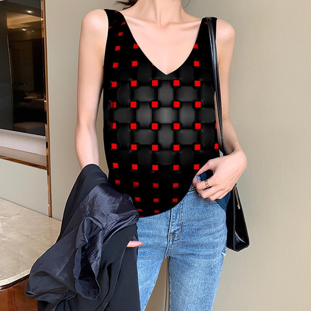 Geometric Tank Top Women Psychedelic Sleeveless 3d Vortex Anime Clothes Black Red Vest Printed Stereoscopic Vest Print - KYKU