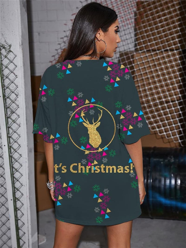 
Christmas T-shirt Women Deer Shirt Print Animal Funny T shirts Snowflake Summer
                