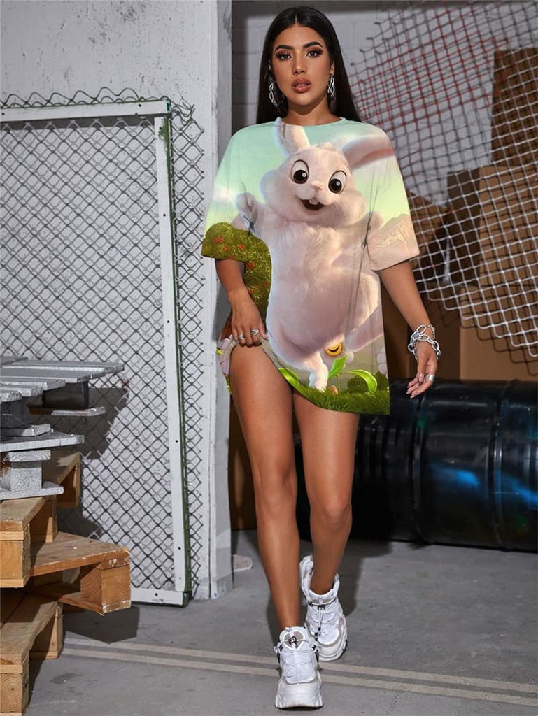 Rabbit T-shirt Women Animal Gothic Flower Summer Lovely Tshirt Printed