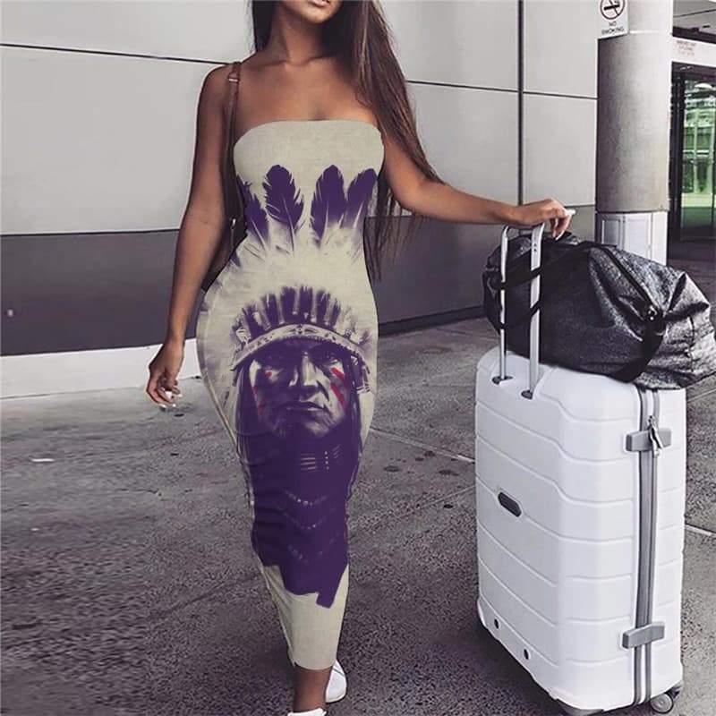 Indios Dress Women Feather Ladies Dresses Graffiti sleeveless Womens Clothing - KYKU