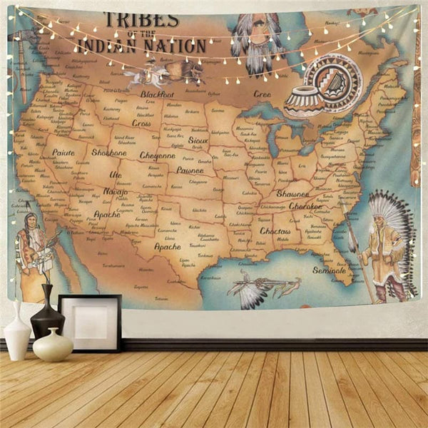Indios Tapestry Map Wall Tapestry Animal Tapestries  Home Tapestrys Fishinger Rug Wall