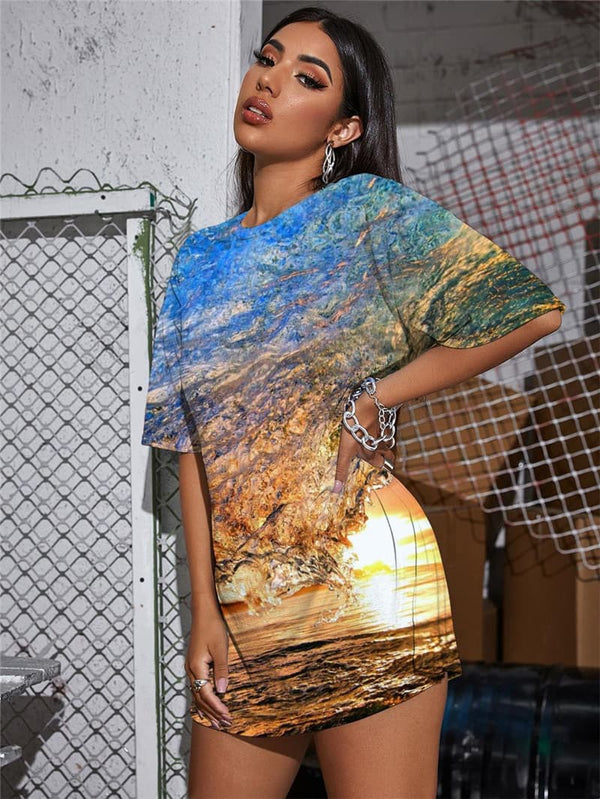 
Waves T Shirt Women Landscape Tshirt Printed Hip Hop Shirt Print Party Punk Rock
                