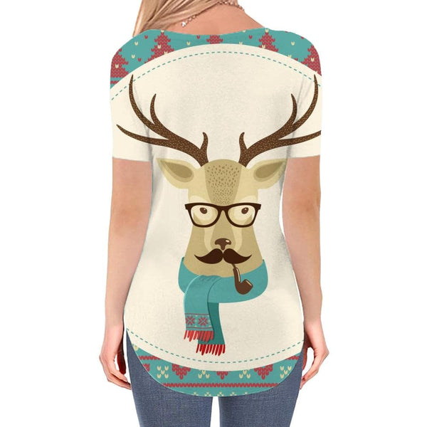 
Christmas T-shirt women Deer T-shirts 3d Animal Shirt Print Snowflake Tshirts Printed
                