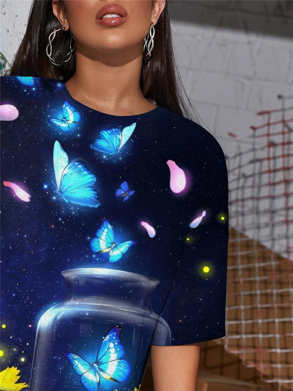 
Butterfly T-shirt Women Flower Punk Rock Animal Gothic Galaxy Tshirt Printed
                