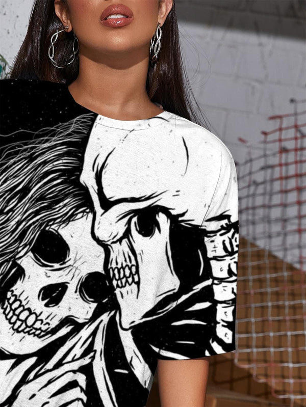 
Skull T Shirt Women Skeleton Shirt Print Love Tshirt Printed Rock Summer
                