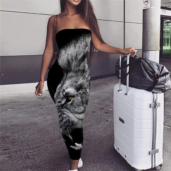 Lion Dress Women Animal Boho Anime Vestido Sexy Ferocious Ladies Dresses Black Sundress - KYKU